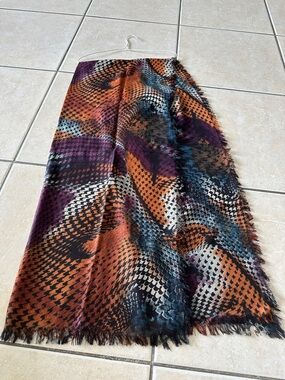 Halogen Multi-Color Houndstooth Pattern Scarf - Orange, Purple, Blue, Black